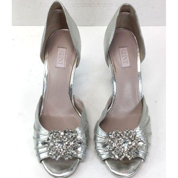 Glint Rhinestone Bling Bridal Heels/Evening Glamour Leather Peep Toe Heels 6.5 - Picture 1 of 10